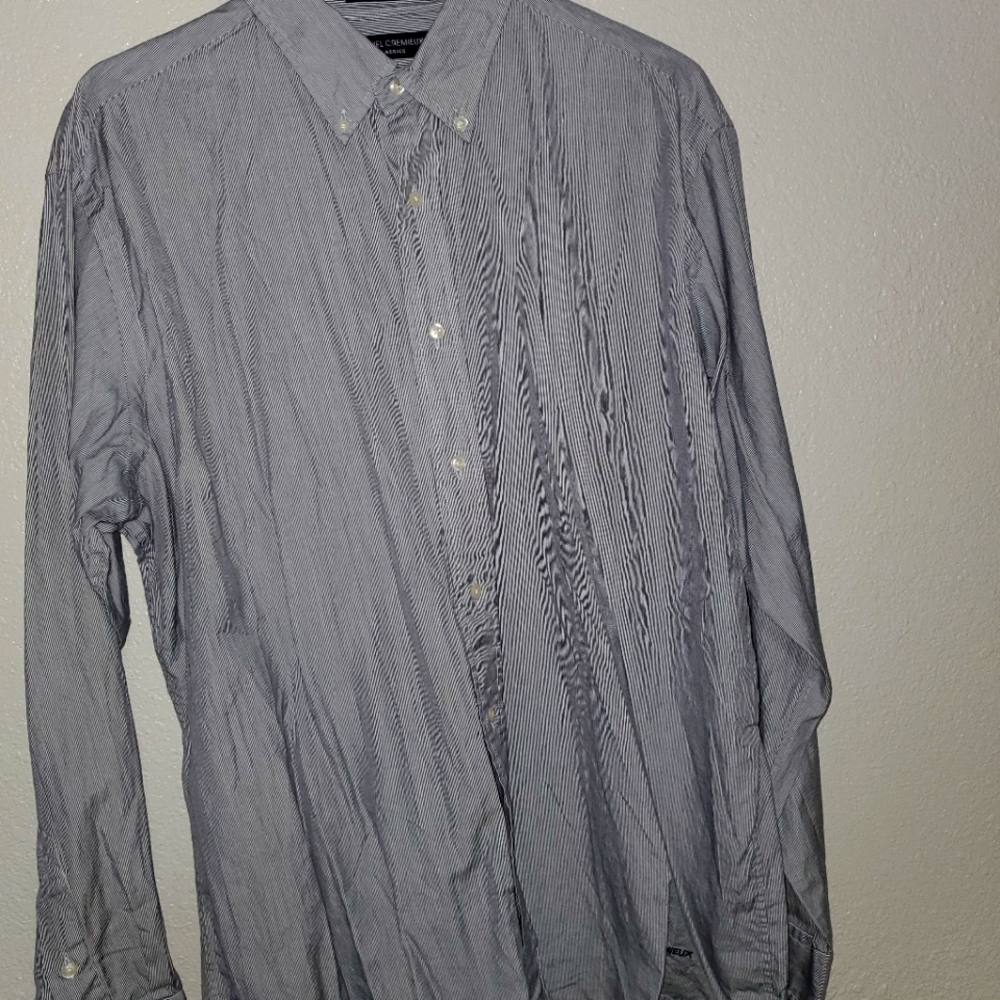 Grey and white long sleeve button dress shirt